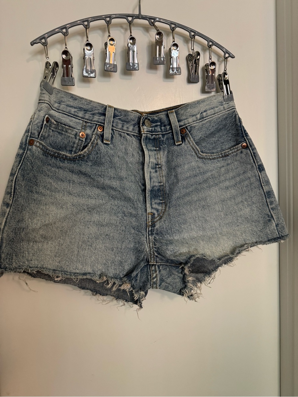 Levi's Light Blue Frayed Hem Denim Shorts